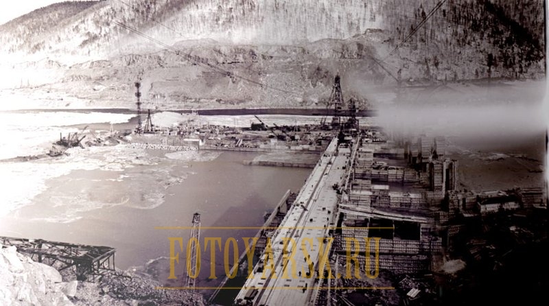 Затопленный котлован Красноярской ГЭС в 1963 году.